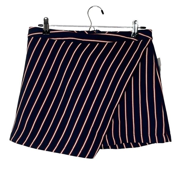 NWT Lush Striped High Waisted Skort Shorts Size L Navy Blue Pink Casual Summer - Picture 1 of 9